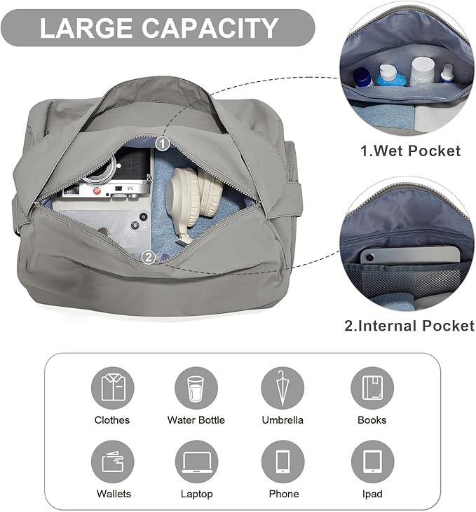 Small Gym Bag with Shoe Compartment, Workout Sport Duffle Bag for Women Travel, Waterproof Shoulder Overnight Bags Lightweight Carry on Tote Bags for Swim, Yoga, Dance