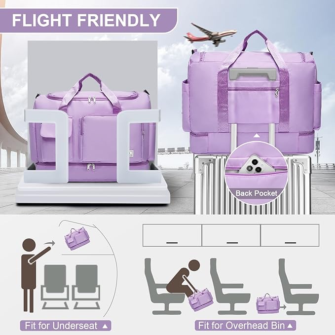 Small Gym Bag for Women, Travel Duffle Bag Carry On Weekender Bag with Shoe Compartment