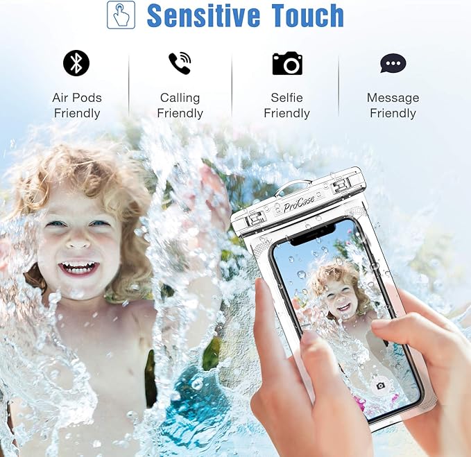 ProCase 2 Pack Waterproof Phone Pouch, Underwater Phone Case Up to 7", Dry Bag for iPhone 17 Air 16 15 14 13 Pro Plus Max, Galaxy S24 S23 S22 Ultra Pixel, Beach Essentials -Clear