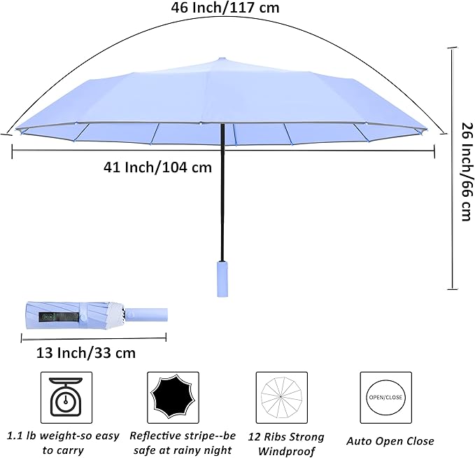 Windproof Compact Rain Umbrella for Travel 42/46 Inch Premium Fabric Auto Open Perfect for Purse and Backpack Portable Umbrella for Women and Men