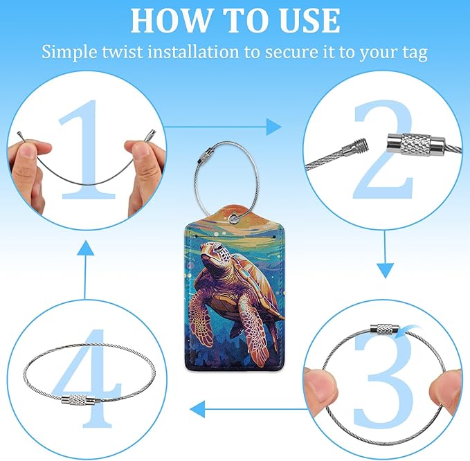 2 Pack Luggage Tag for Suitcase,Colorful Sea Turtle Luggage Tag with PU Leather Privacy Cover ID Label & Stainless Steel Loop for Women Men Travel Bag Suitcase