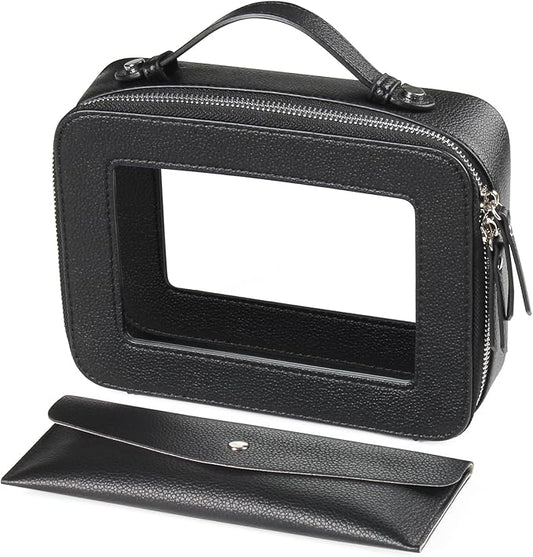 EcoVision Clear Makeup Bag, Travel Cosmetic Accessory Bag, Toiletry Organizer Bags for Women, Portable Waterproof Zipper Cosmetic Bag with Transparent Window
