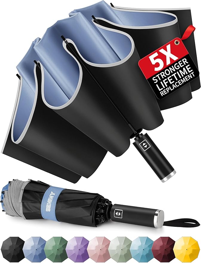 Seniny Windproof Travel Umbrella, Automatic Umbrellas for Rain, Portable & Compact Umbrellas for Backpack, Strong UV for Protection, Folding Small Sun Umbrella for Car, Walking