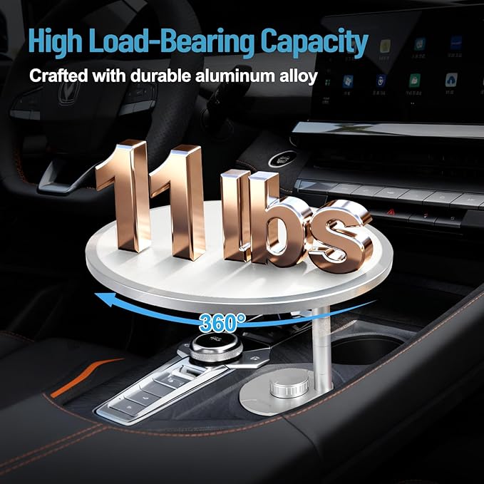 Car Tray Table & Car Desk for Laptop with 2 Risers and Anti-slip Pad, 360° Rotating Cup Holder for Working and Eating Compatible with Tesla Model 3/Y/S/Ensure The Cup Holder is Round/White