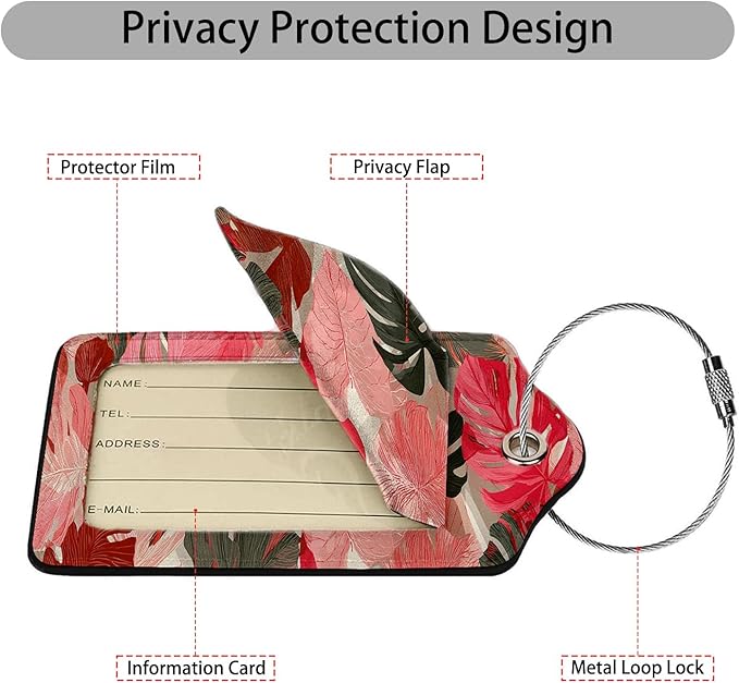 Boho Tropical Palm Leaves Luggage Tag 3 Pack Travel Cruise Luggage Tags for Suitcases, Identifiers Bag Tags with Privacy Flap, Baggage Name Tag for Women Men Luggage Backpack Handbag School Bag