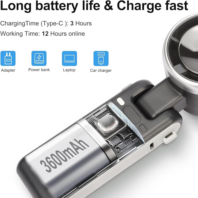 Handheld Turbo Fan, 3600mAh Battery Operated Fan with LED Display, Mini Portable Fans, 180°Adjustable, 5 Speeds, Handheld/Neck/Desk 3 in 1 Personal Hand Fans for Indoor Outdoor black