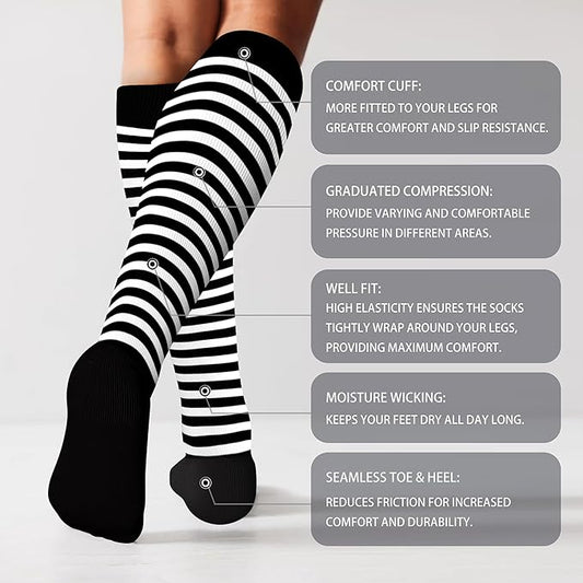 LEVSOX Thick Cotton Compression Socks for Women&Men 20-30mmHg Knee High Cute Support Sock for Nurses, Pregnancy, Travel