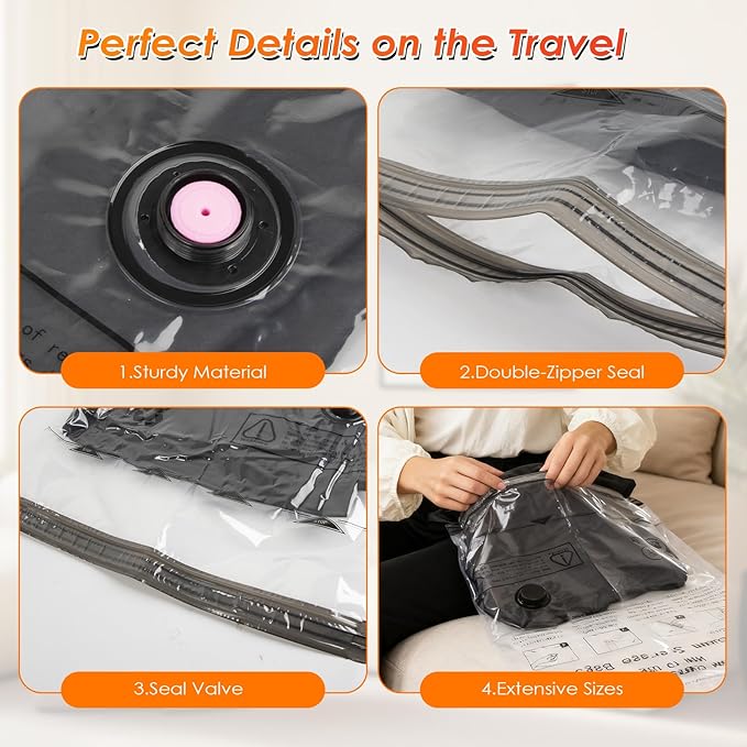 Fohil 9 Pack Vacuum Seal Bags with Electric Pump, Compression Packing Bag for Suitcase Luggage, Vacuum Seal Bag for Clothing Space Saver Bags for Clothes, Blanket, Duvets, Pillows