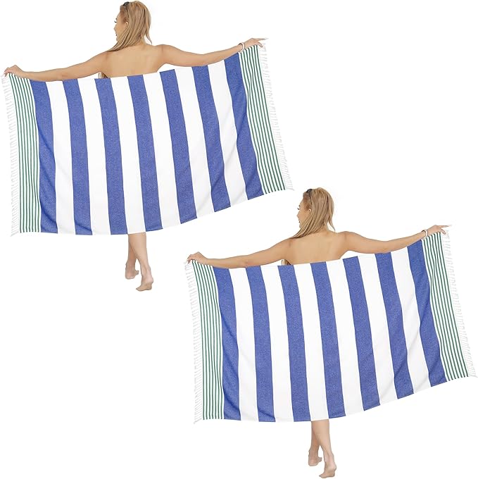 Beach Towel 2 Pack, Sand Free Oversized 39 x 72, Turkish Quick Dry Towel, Lightweight Pool Travel Towel, Cool Beach Essentials Super Absorbent