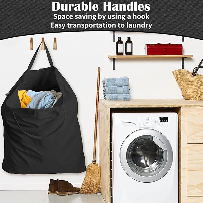 Canvas Laundry Bag 40in x 35in, Thick Cotton Laundry Bag with Handles & Drawstring, Extra Large Heavy Duty Washable Canvas Storage Sack (XXL, Black)