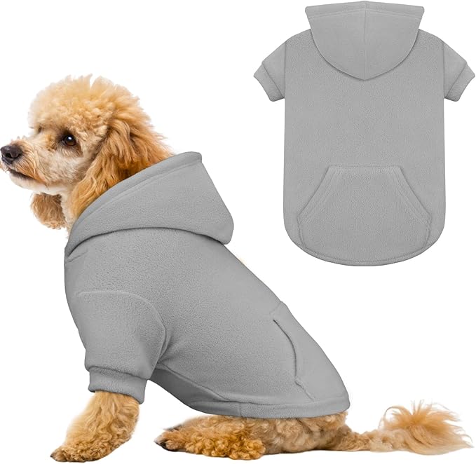 Extra Small Dog Sweater,Dog Hoodie,Warm Fleece Sweatshirt with Hood & Pocket,Leash Hole,Cozy Cold Weather Cat Pet Clothes Puppy Sweater for Small Dogs(Grey,XS)