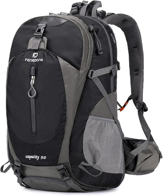 FENGDONG 50L Waterproof Lightweight Expandable Hiking,Camping,Travel Backpack with Shoes Compartment for Men Women Black