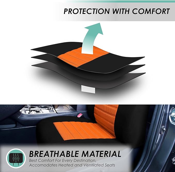 FH Group Automotive Car Seat Covers Rear Set Premium 3D Air Mesh Seat Covers, Airbag Compatible and Split Bench Cover Universal Fit Interior Accessories for Cars Trucks and SUVs - Orange