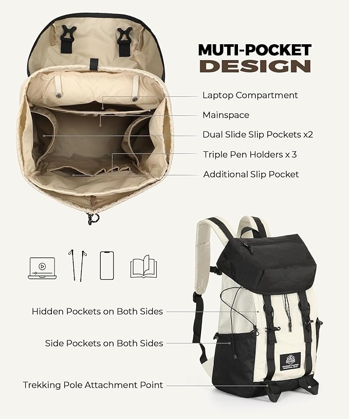 Hiking Backpack for Women Men Lightweight Camping Backpack with Rain Cover 30L Waterproof Hiking Daypack Bag with Hiking Pole Carrying System for Travel Trekking Mountaineering Large Capacity (Black)