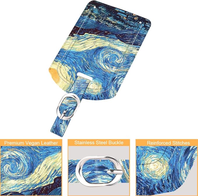 FINTIE 2 Pack Luggage Tags, Leather Name ID Labels with Privacy Cover for Travel Bag Suitcase, Theme - Starry Night