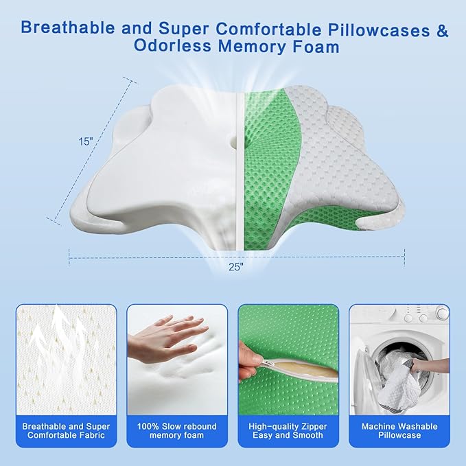Pain Relief Cervical Pillow for Neck Support,Adjustable Ergonomic Pillow Cozy Sleeping,Odorless Orthopedic Memory Foam Pillows,Contour Bed Pillow for Side Back Stomach Sleeper