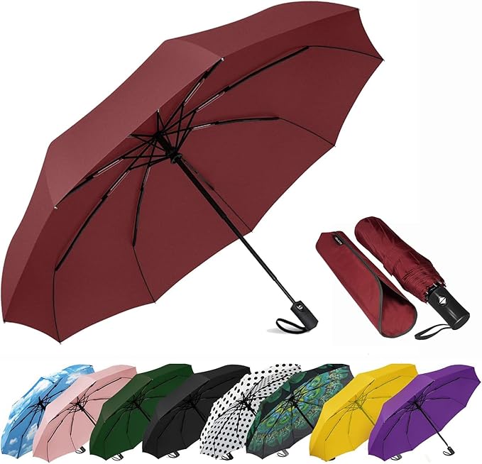 SIEPASA Windproof Travel Compact Umbrella-Automatic Umbrellas for Rain-Compact Folding Umbrella, Travel Umbrella Compact, Small Portable Windproof Umbrellas for Men Women Teenage. (Wine Red)