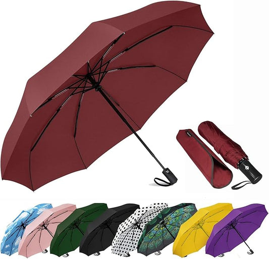 SIEPASA Windproof Travel Compact Umbrella-Automatic Umbrellas for Rain-Compact Folding Umbrella, Travel Umbrella Compact, Small Portable Windproof Umbrellas for Men Women Teenage. (Wine Red)