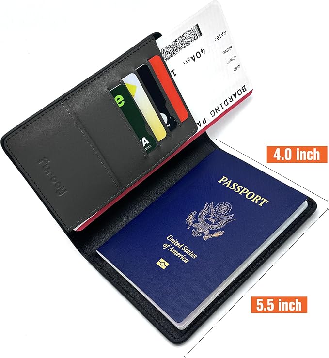 Passport holder for travel, Genuine Nappa Leather Passport Cover with RFID blocking. A must-have Airport Travel safety essentials for both men and women.(Black/Gray)