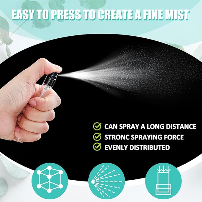 Zhehao 10 Pcs Mini Spray Bottles 10 ml Clear Glass Perfume Bottles Refillable Fine Mist Perfume Atomizer Portable Empty Sample Containers for Cleaning, Essential Oils, Travel (Black Cap)