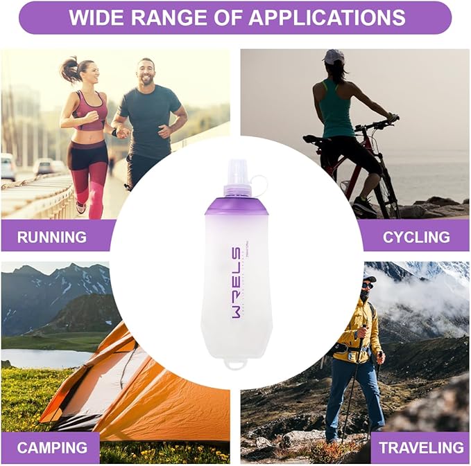 200ml/350ml/500ml Collapsible Soft Flask,BPA Free Folding Soft Water Bottle with Hanging Ring,Lightweight TPU Hydration Flask for Running Marathon Cycling Hiking(200ml-2 Packs)