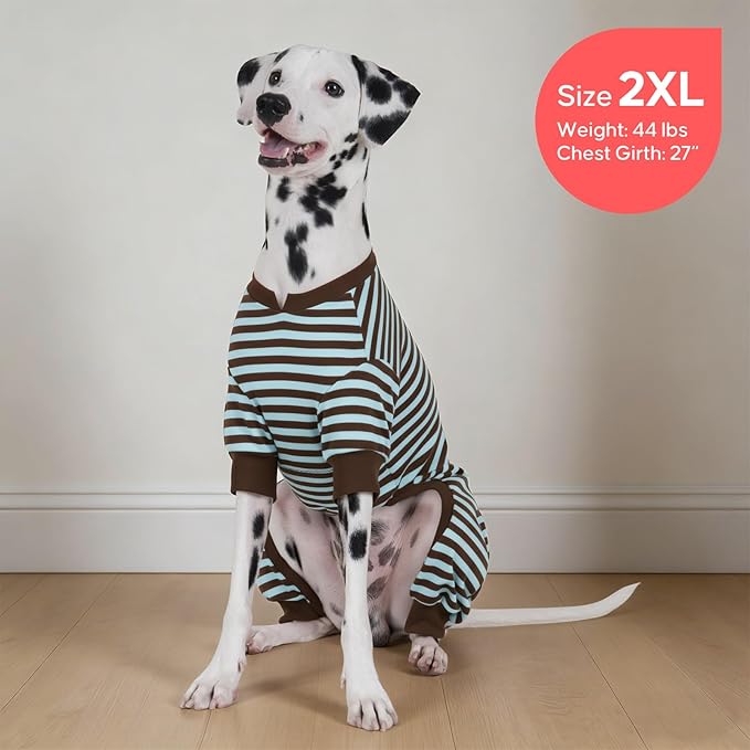 KYEESE Dog Pajamas, Lightweight Warm Pet Clothes Pets Sleepwear, Soft Comfy Pet Onesie Dog Pajamas for Large Breeds, Stretchy Pets Jumpsuit Dogs PJS with 4 Legs, Blue Striped, 3XL