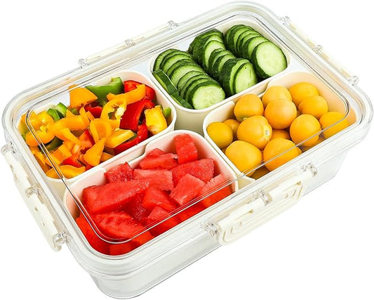Snack Box Container,Divided Serving Rray with Lid,4 Compartment Snack Containers for Adults,Bento Box Adult Snackle Box Charcuterie Container for Candy,Fruits,Veggie,Perfect for Travel & Picnic