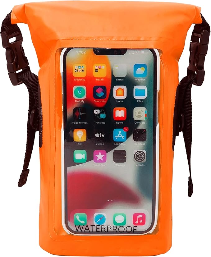 geckobrands Waterproof Phone Tote with 2L Dry Bag and Adjustable Strap – Protect Your Phone and Valuables While on The Go Neon Orange