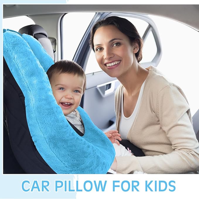 Barydat 2 Pcs Car Travel Pillow for The Back Seat 28 x 18 in Sleeping Reading Pillows for Distance Travel Car Cushion for Kids Adults Head and Body Support U Shaped Pad(Pink, Blue)