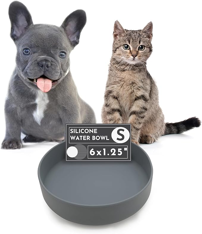 Should We Go? Dog Water Bowl - The Perfect Dish No-Spill, Less Mess Non-Tippable Water & Food Bowl, Pure Silicone with Suction Cup Fits 2 Cups 6” Across x 1.25” Tall Ideal for All Pets, Small-Charcoal