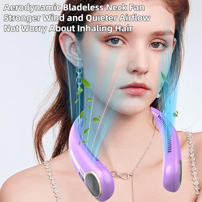 Portable Neck Fan,Hands Free Personal Wearable Bladeless Fan,6000mAh USB Rechargeable,360° Cooling,LED Display,4-Speeds,Birthday Gifts for Men Women Dad Mom,Stocking Stuffers Christmas Gift (Purple)