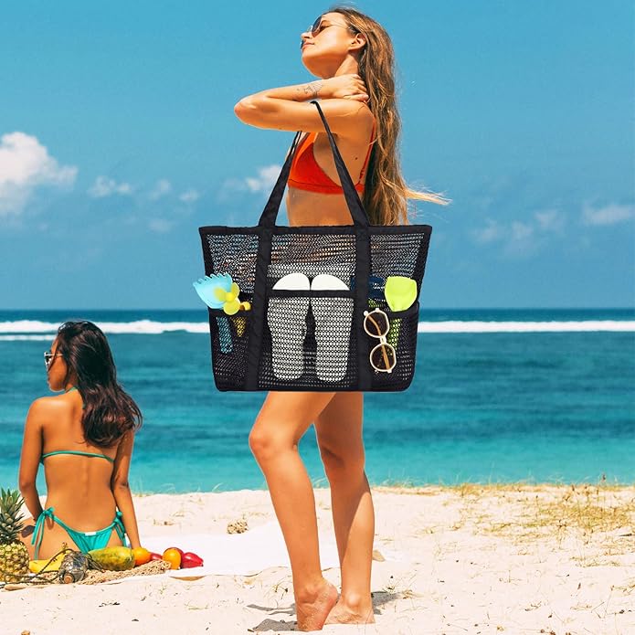 Mesh Beach Bag for Women, Casual Hobo Bags Large Beach Tote for Pool Travel Cruise Vacation Essentials