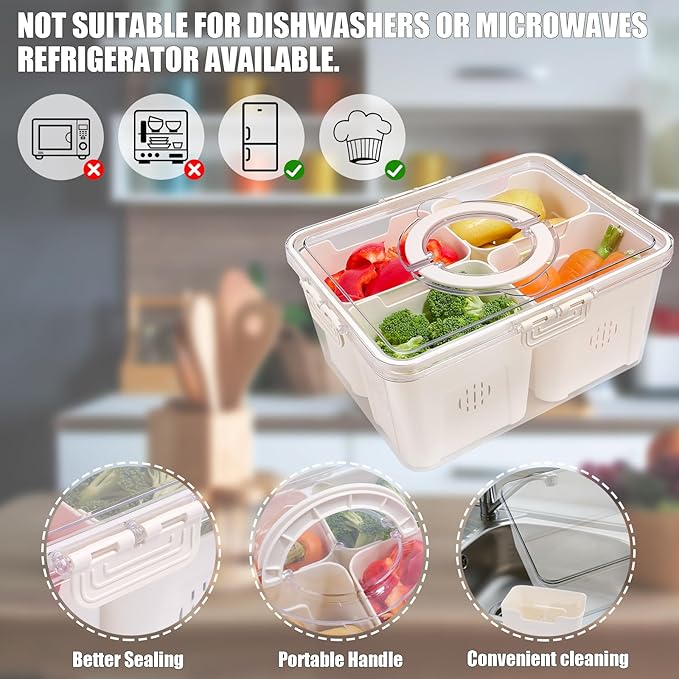 TAROSE Divided Serving Tray with Lid and Handle, Portable Snack Containers Snackle Box Snack Tray with Lid, Veggie Tray Charcuterie Boxes Fruit Tray Candy Organizer (4 Compartments)