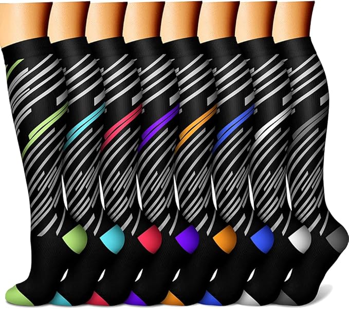 CHARMKING Compression Socks for Women & Men Circulation (8 Pairs) 15-20 mmHg is Best Support for Athletic Running,Cycling