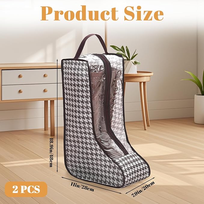 2 Pack Boot Bags for Cowboy Boots Storage Organizer Tall Style, Portable Travel Shoe Bags Protector Box Organizer with Handle for Cowboy Shoes, Dustproof Tote for Packing Travel and Daily Use