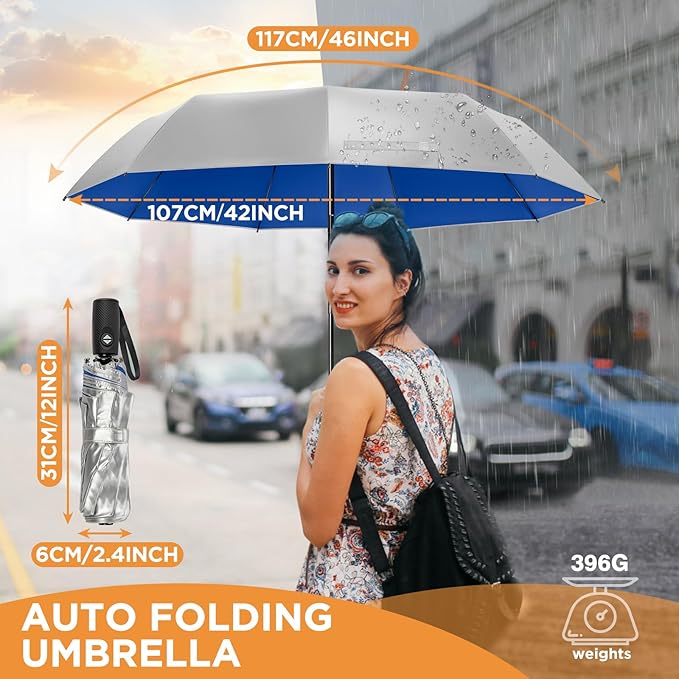 NINEMAX UV Umbrella for Sun Protection UPF 50+, 46 Inch Travel Compact Sun Umbrellas UV Blocking Small Auto Open Personal Portable for Walking