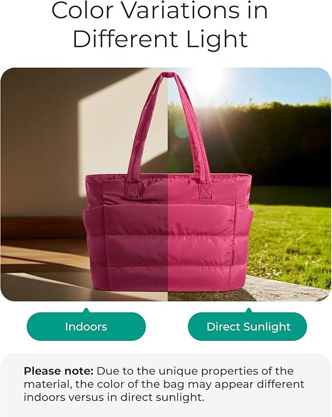 BAGSMART Tote Bag for Women, Lightweight Puffy Tote Bag with Compartments Shoulder Bag Handbag for Travel, Work, Gym