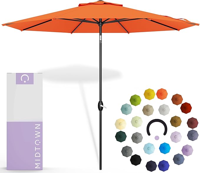 Midtown Umbrellas 10-Year-No-Fade - 6 Ft - UV Proof Tangerine Polyester Fabric - Umbrella Outdoor Patio, Aluminum Frame Large Patio Umbrella for Garden, Pool & Deck - Black Pole