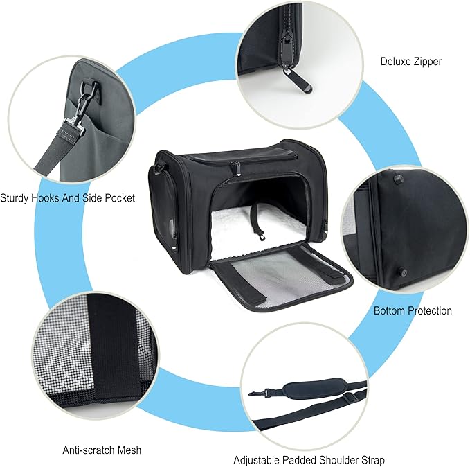Soft Sided Carrier for Small Medium Cats Dogs,Removable Pad Collapsible Travel Pet Carrier Large Black