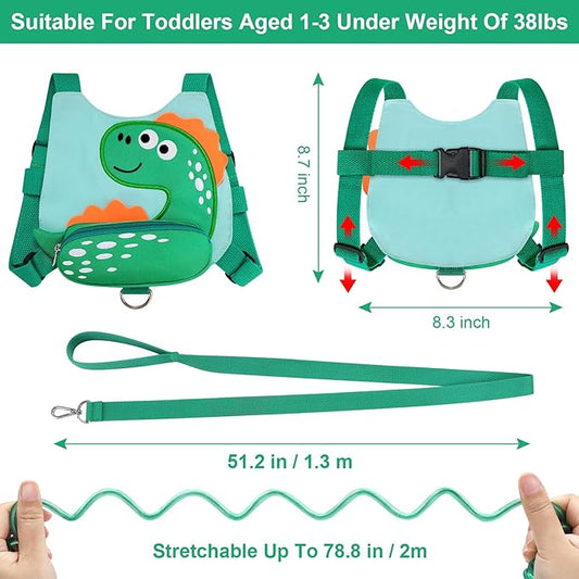 Accmor 3 in 1 Toddler Harness Leash + Baby Anti Lost Wrist Link, Cute Dinosaur Kids Safety Harness Tether, Kids Walking Wristband Assistant Strap Belt for Parent Boys Outdoor Activity (LightGreen)