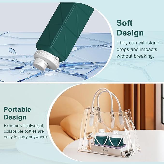 Portable Collapsible Water Bottles,BPA Free Food-Grade Silicone Reusable water Bottle For Outdoor Travel Hiking Sports,Compact,Lightweight Easy To Carry,Leakproof Water Bottles,Dark Green