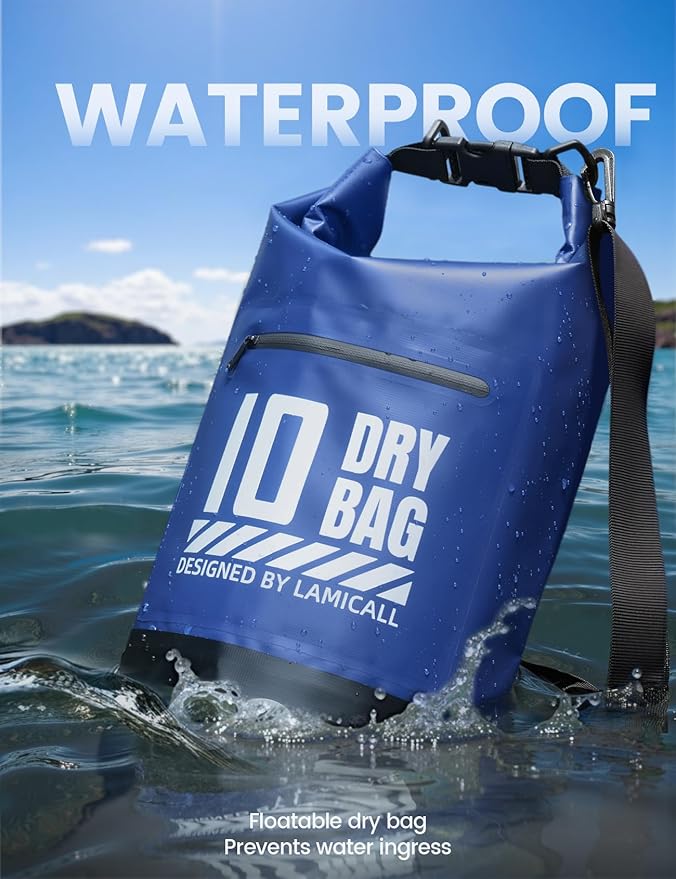 Lamicall Dry Bag Waterproof Backpack - [Zippered Pocket] 5L/10L/20L/30L/40L Roll Top Waterproof Bag with Water Proof Phone Pouch, Floatable Drybag for Swimming, Boating, Kayaking, Camping, Beach