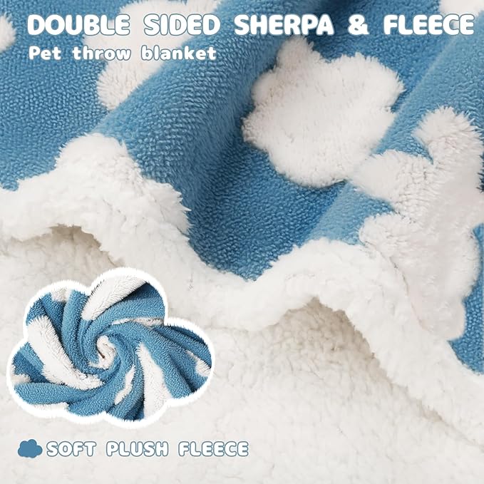 Luciphia Waterproof Pet Blanket for Medium Large Dogs Washable Fluffy Thick Jacquard Shag Fleece Warm Sherpa 3D Textured Flower Print for Cats Puppy Couch Protection (Blue Cloud,85x57 inches)