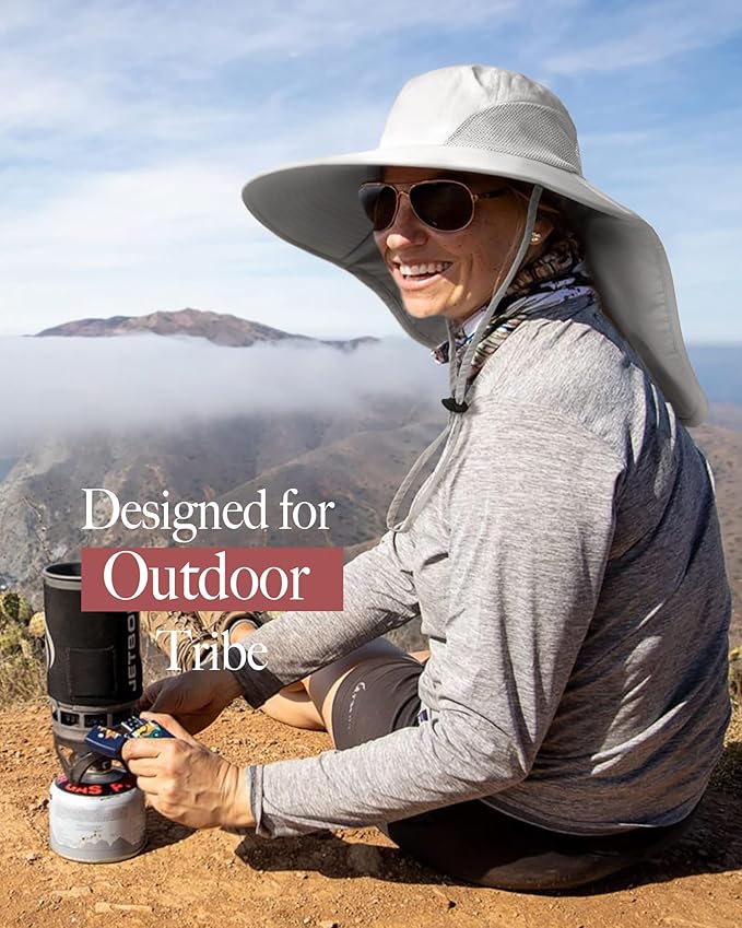Camptrace Sun Hats for Women Men UPF 50+ UV Protection Wide Brim Hiking Fishing Hat with Neck Flap