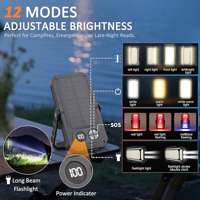 Camping Lantern LED Rechargeable - up to 120+ Hours, 10000mAh Portable Camping Lights with Redlight &12 Light Modes, LCD Display, Dimmable, Waterproof, Camping Lanterns for Power Outages, Hurricane