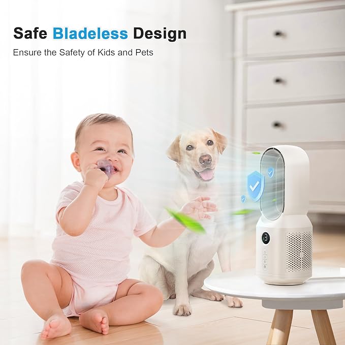 Desk Fan,13 Inch Portable Bladeless Fan, Small Quiet Office Fan with 106° Oscillating, 3 Speeds & Night light, LED Display, Button Control, Personal Table Fan for Bedroom, Office, Home, Study Room