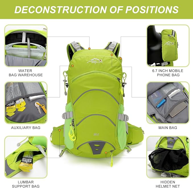 Hydration Pack,20L Hydration Backpack, Hiking Internal Frame Backpacks with 2L Hydration Water Bladder and Rain Cover, for Cycling,camping, hunting,Ski, Snow for Men, Women (light green)