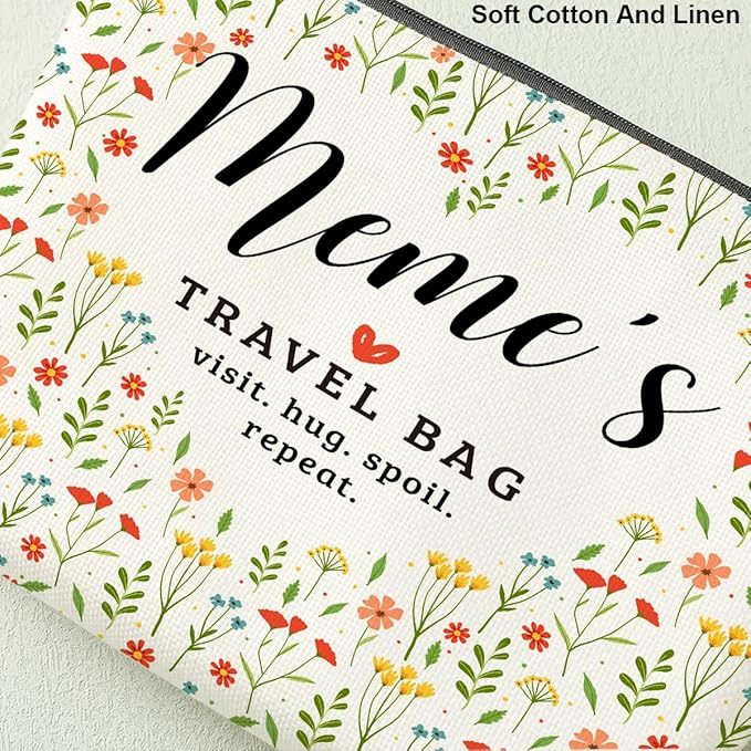 Decohim Meme's Travel Bag Mothers Day Makeup Bag Meme Gifts Grandma Birthday Gifts Funny Coloful Floral Cosmetic Bag for Women Nana Gigi Mimi Nanny Granny Mom Chirstmas Appreciation Retirement Gifts
