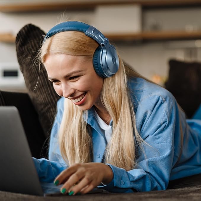 OneOdio Bluetooth Over Ear Headphones, 110 Hrs Wireless/Wired Stereo Sound Foldable Headsets with Deep Bass 50mm Neodymium Drivers for PC/Phone/Tablet - Studio Wireless Pro C, Sky Blue