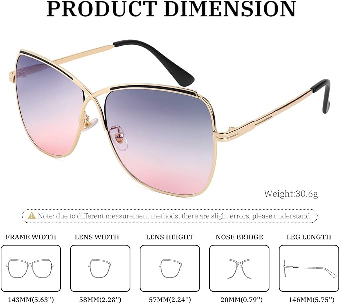 FEISEDY Womens Cute Sunglasses Oversized Butterfly X Shape Design Cateye Lady Sunglasses B2738